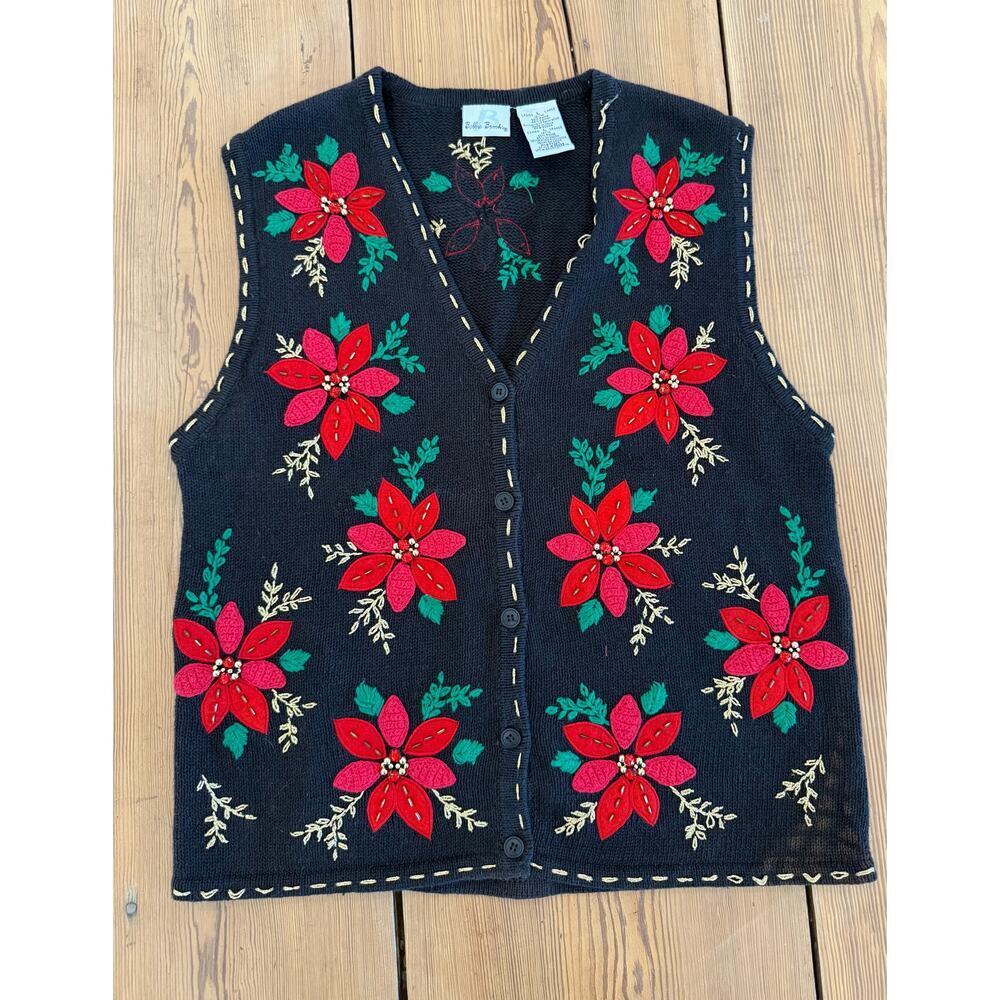 Bobbie Brooks Vintage‎ Poinsettia Christmas Vest Large
